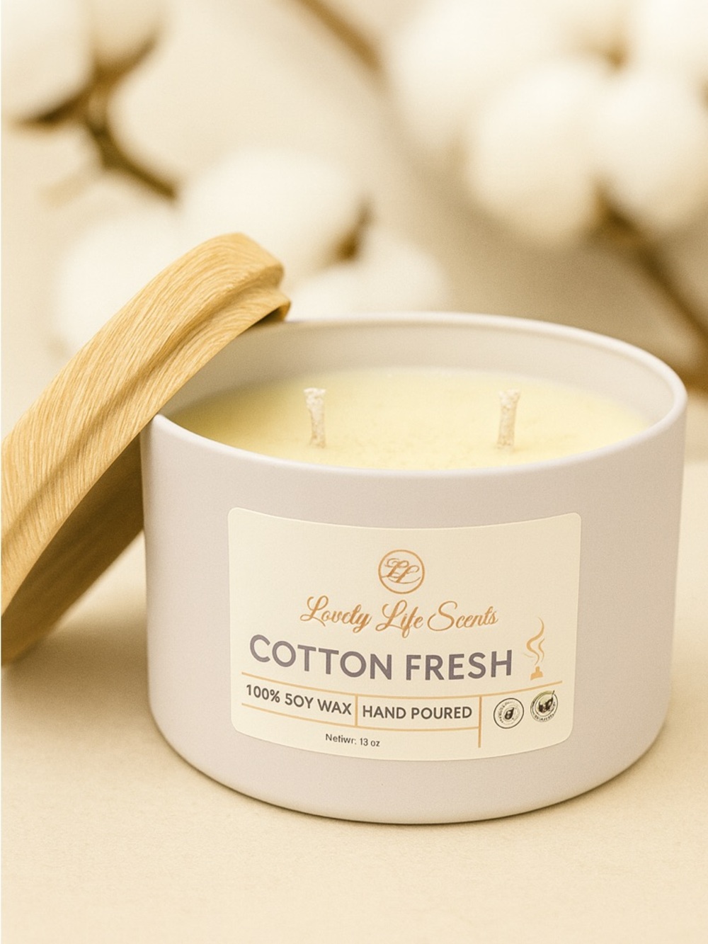 Cotton Fresh 6oz Double Wick Premium Soy Candle, Fresh Clean Laundry Aroma